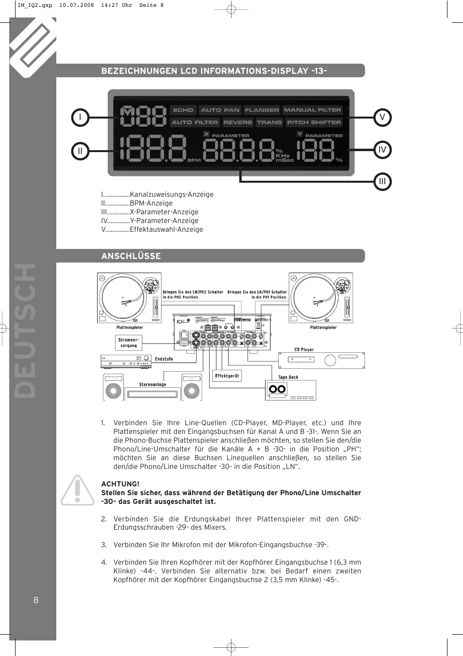 Deut sch | Reloop IQ.2+ USB User Manual | Page 8 / 52
