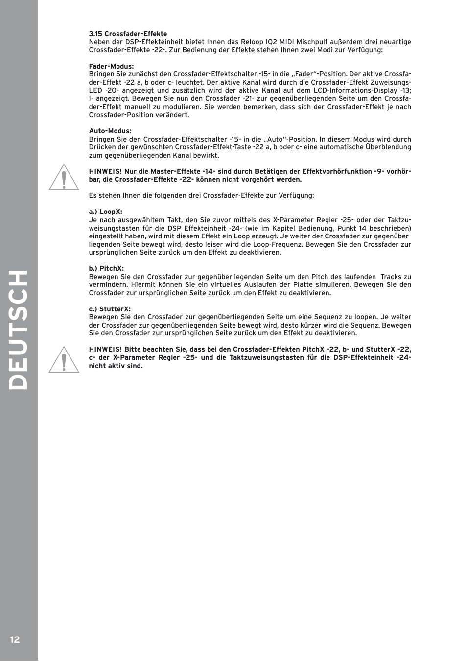 15 crossfader-effekte | Reloop IQ2 MIDI User Manual | Page 12 / 69