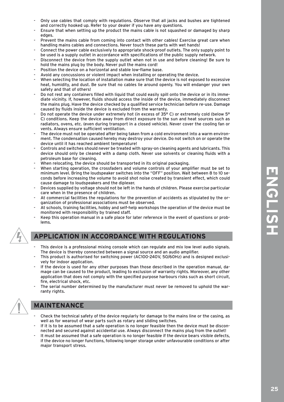 English, Application in accordance with regulations, Maintenance | Reloop IQ2 MIDI User Manual | Page 26 / 69