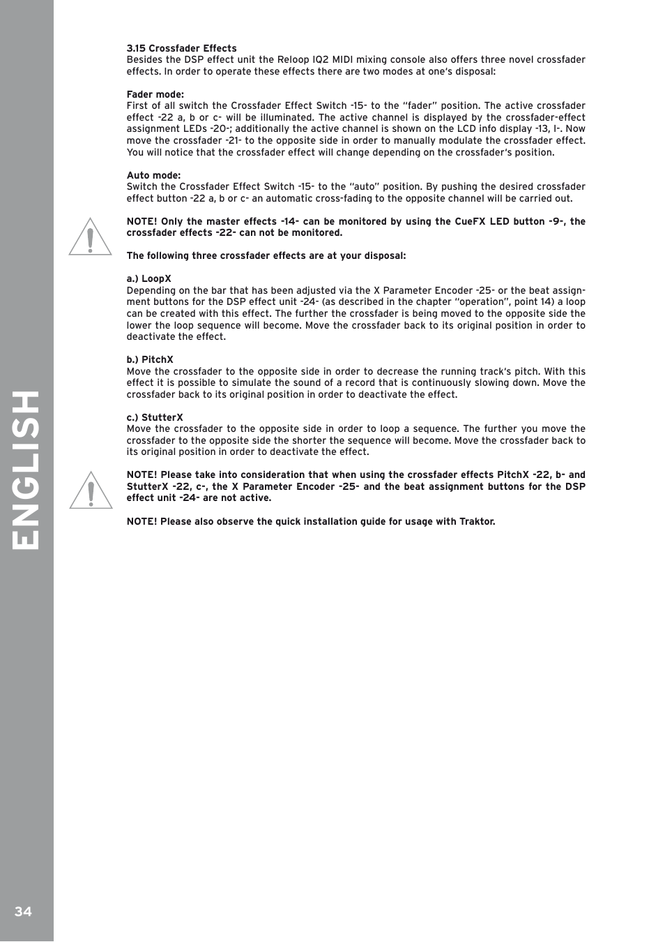 15 crossfader effects, English | Reloop IQ2 MIDI User Manual | Page 35 / 69