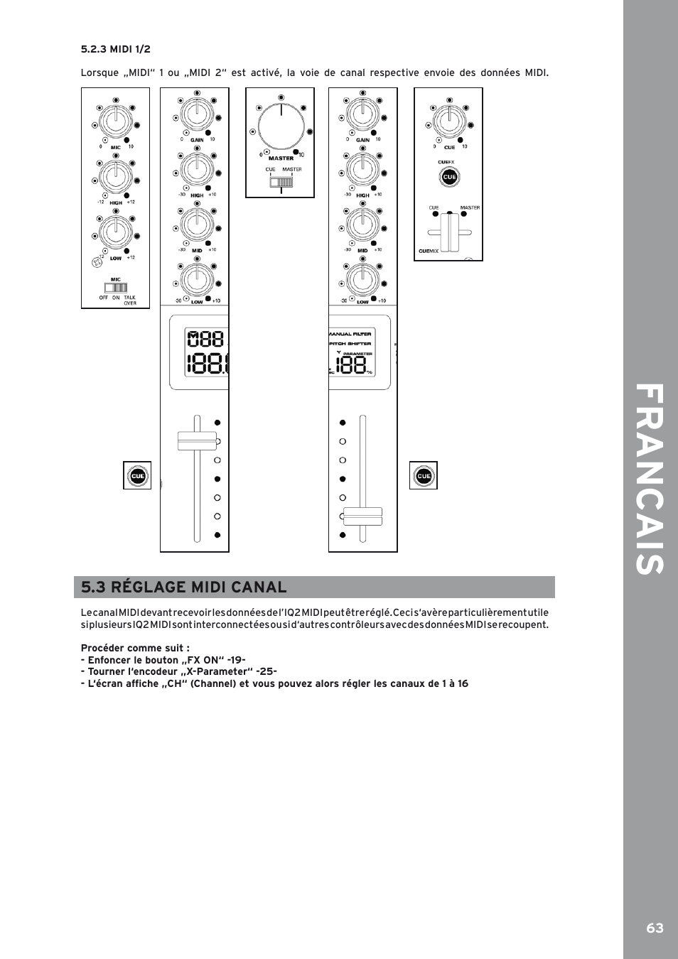 3 réglage midi canal, Fr anc ais | Reloop IQ2 MIDI User Manual | Page 64 / 69