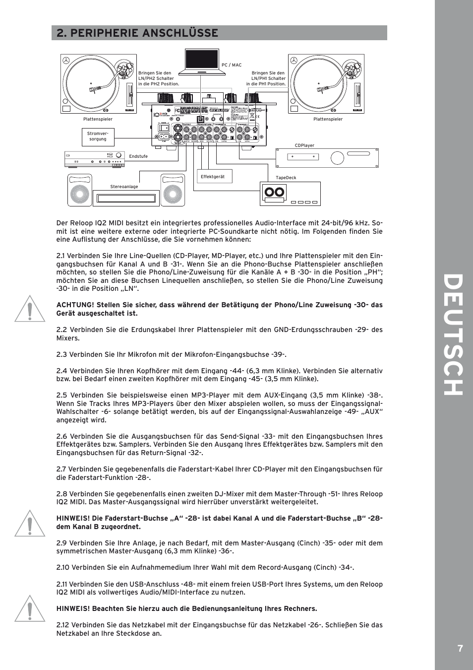 Peripherie anschlüsse | Reloop IQ2 MIDI User Manual | Page 7 / 69