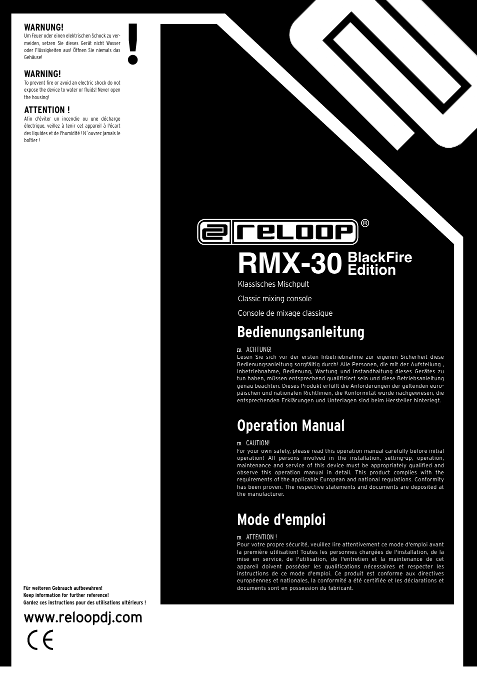 Reloop RMX-30 BLACKFIRE EDITION User Manual | 8 pages