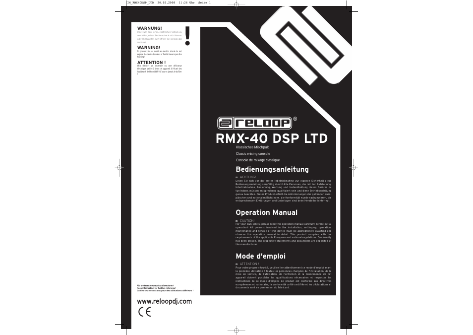Reloop RMX-40 DSP LTD. User Manual | 8 pages