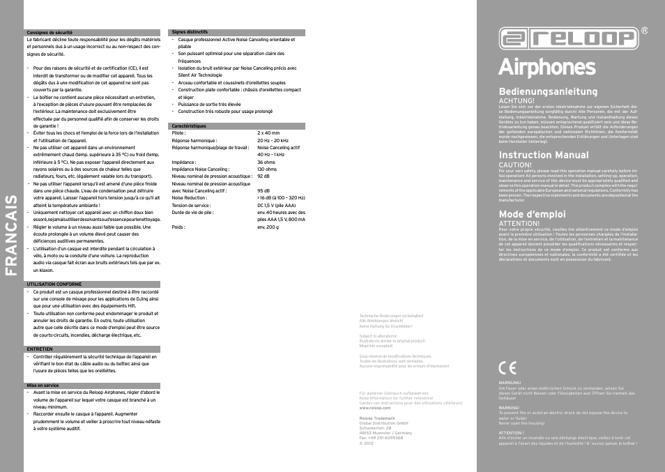 Reloop AIRPHONES User Manual | 2 pages