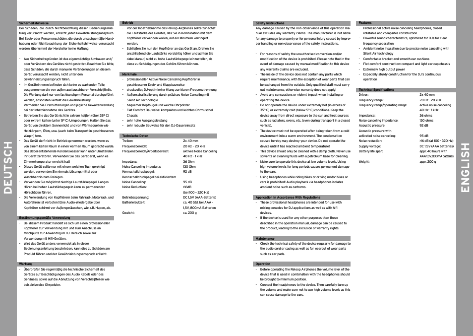 De ut s ch english | Reloop AIRPHONES User Manual | Page 2 / 2