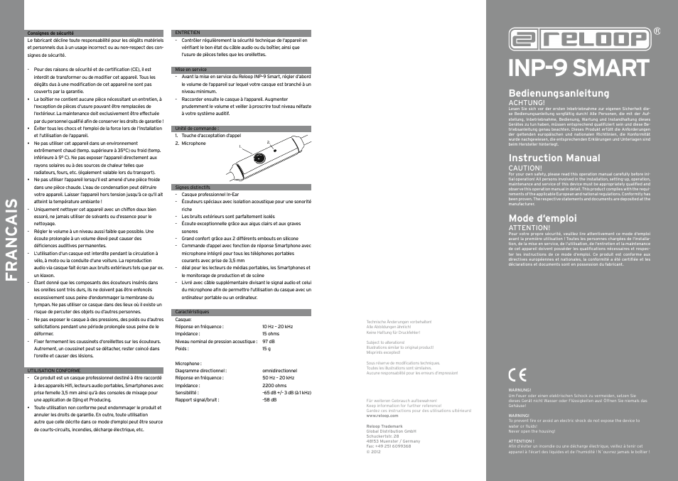 Reloop INP-9 SMART User Manual | 2 pages