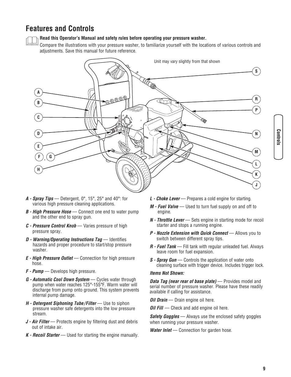 Features and controls | Briggs & Stratton 020324-0 User Manual | Page 11 / 56