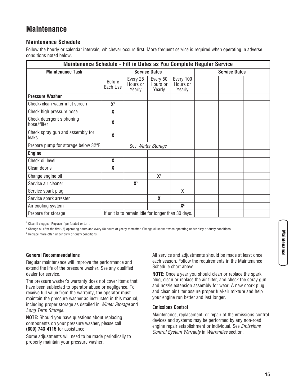 Maintenance, Maintenance schedule | Briggs & Stratton 020324-0 User Manual | Page 17 / 56