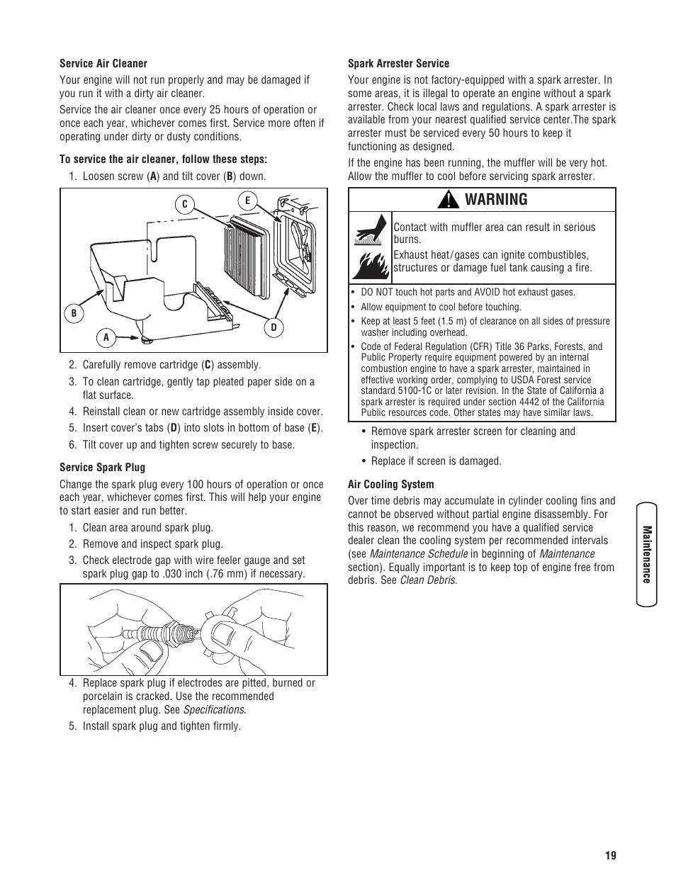 Warning | Briggs & Stratton 020324-0 User Manual | Page 21 / 56