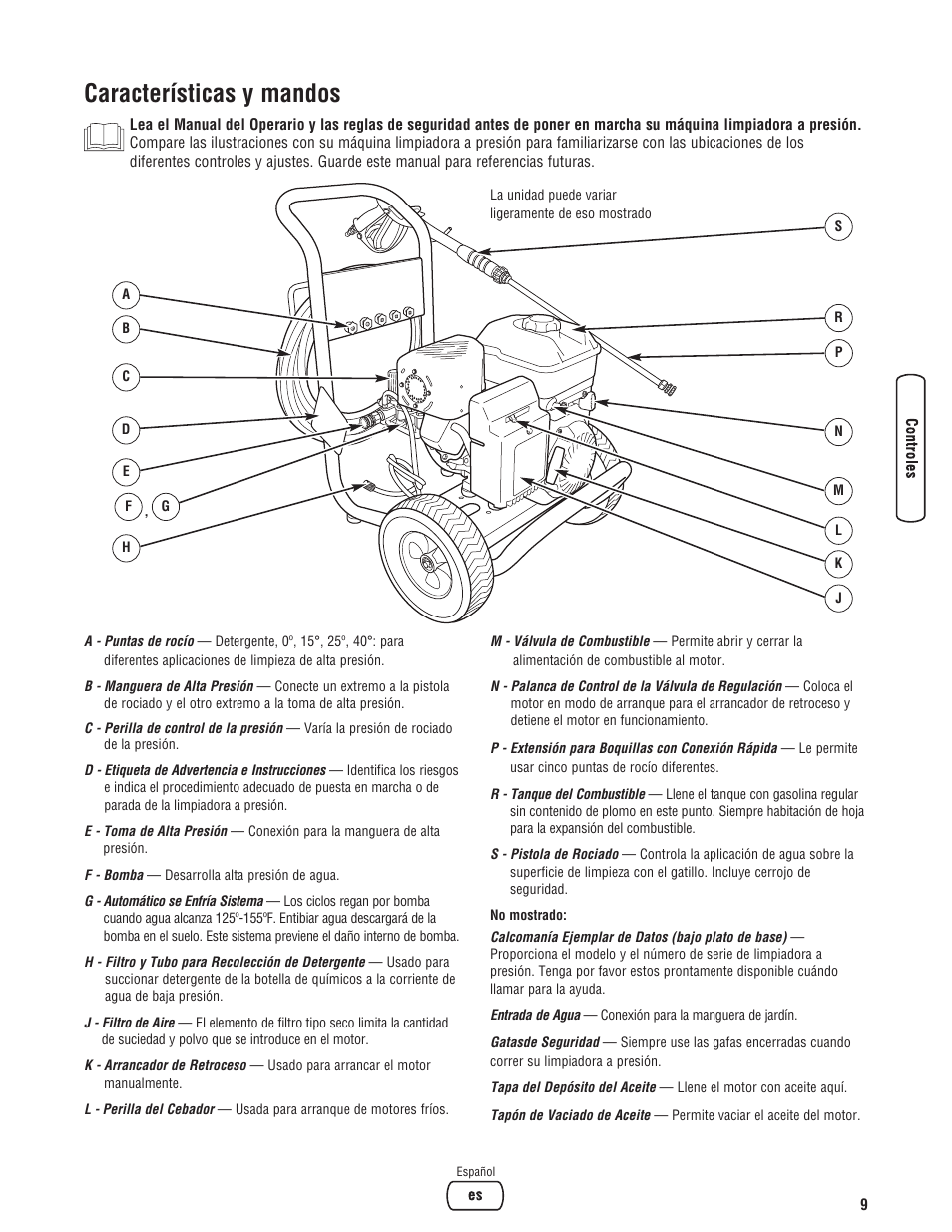 Características y mandos | Briggs & Stratton 020324-0 User Manual | Page 39 / 56