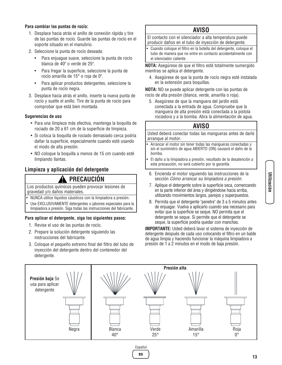 Aviso, Precaución | Briggs & Stratton 020324-0 User Manual | Page 43 / 56