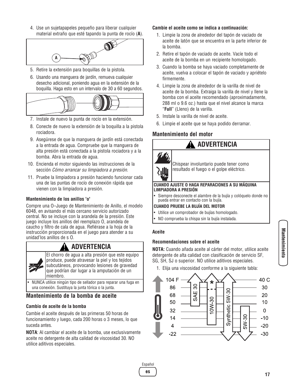 Advertencia | Briggs & Stratton 020324-0 User Manual | Page 47 / 56