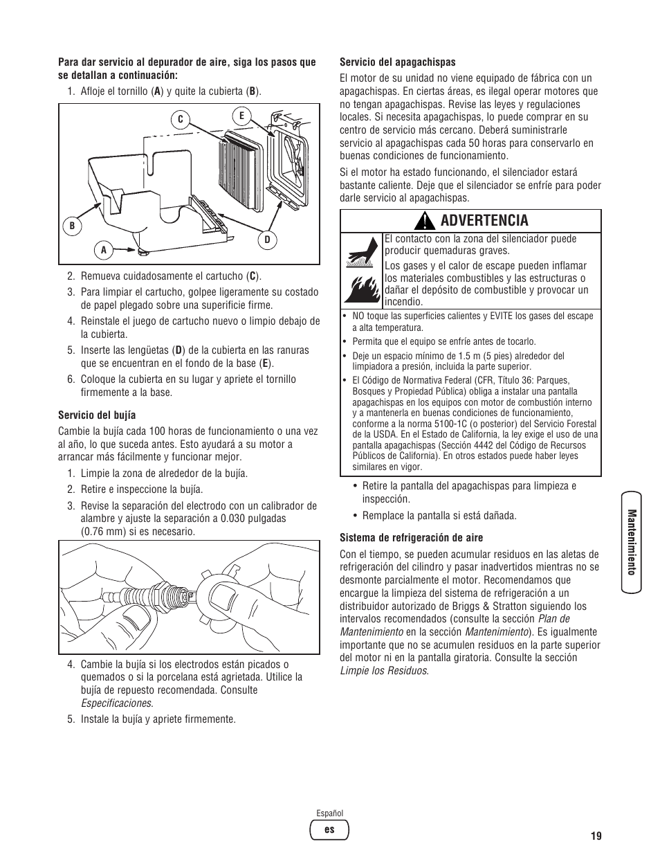 Advertencia | Briggs & Stratton 020324-0 User Manual | Page 49 / 56