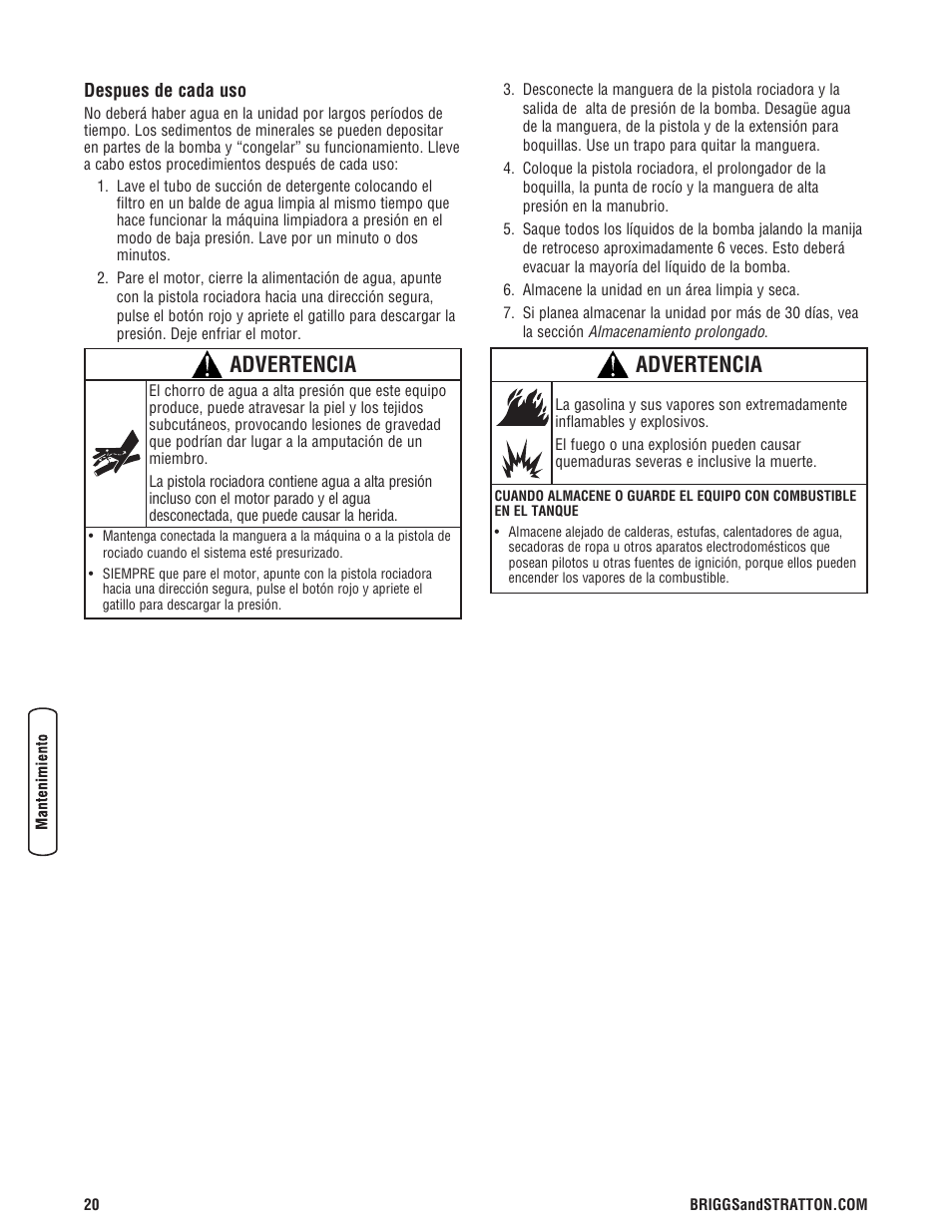 Advertencia | Briggs & Stratton 020324-0 User Manual | Page 50 / 56
