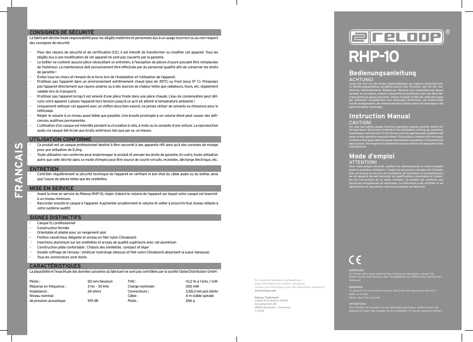 Reloop RHP-10 SERIES User Manual | 2 pages