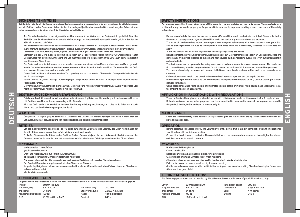 De ut s ch english | Reloop RHP-10 SERIES User Manual | Page 2 / 2