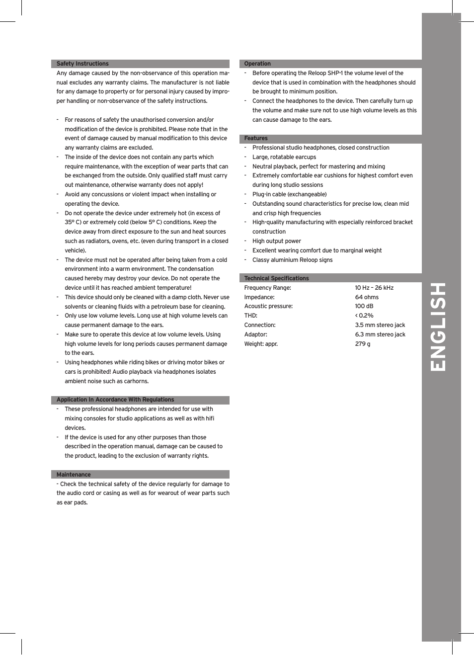 English | Reloop SHP-1 User Manual | Page 4 / 4