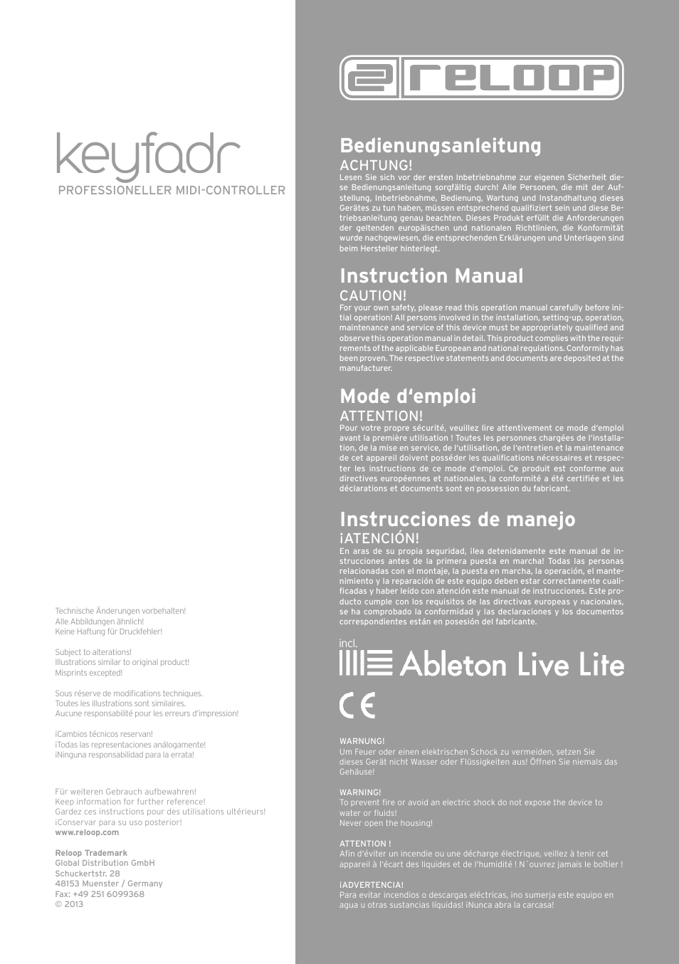 Reloop KEYFADR - Instruction Manual User Manual | 28 pages
