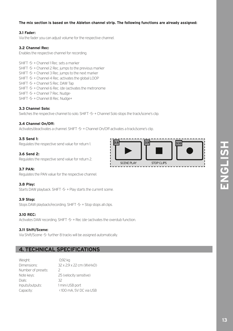 English, Technical specifications | Reloop KEYFADR - Instruction Manual User Manual | Page 13 / 28