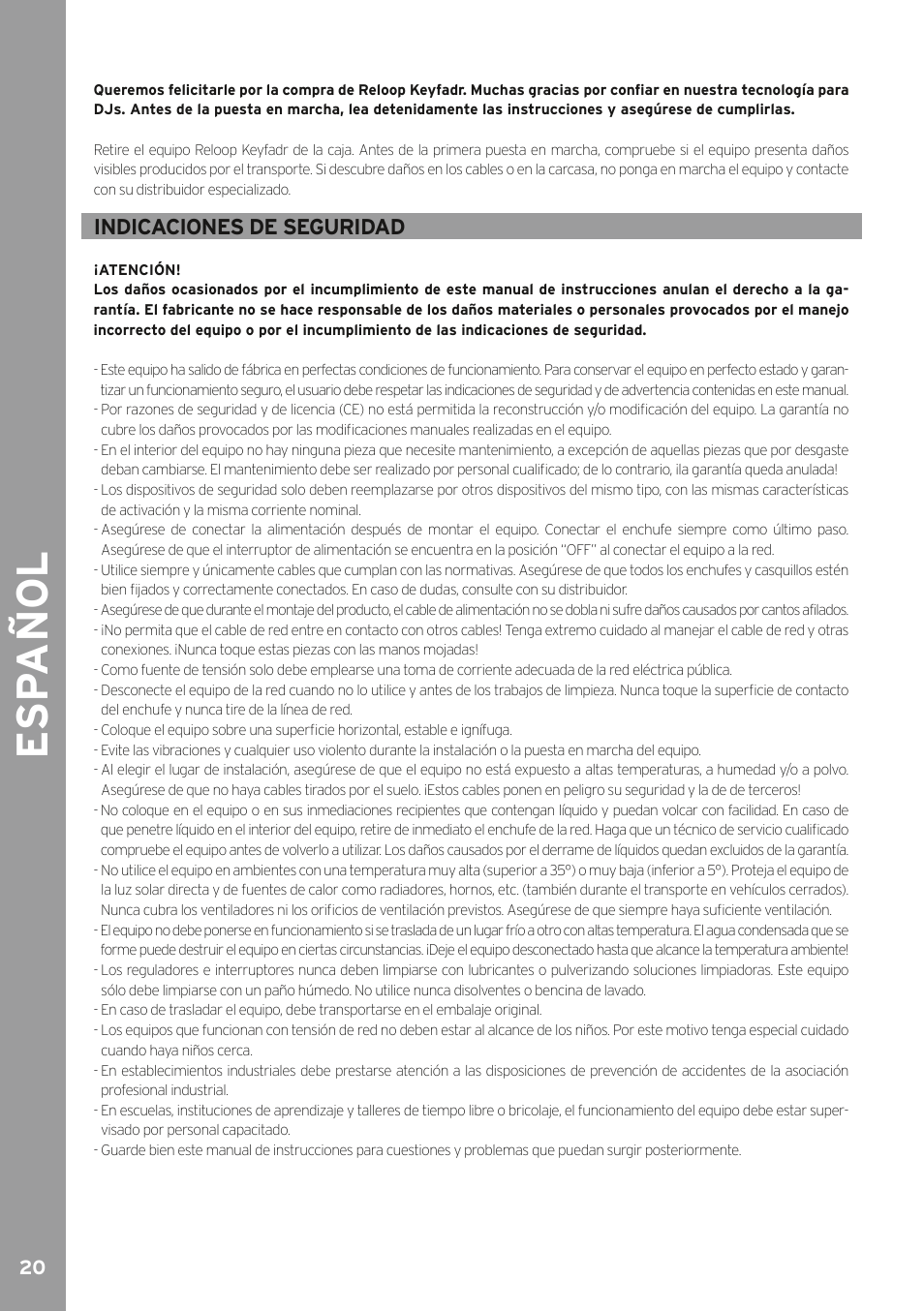 Esp a ño l | Reloop KEYFADR - Instruction Manual User Manual | Page 20 / 28