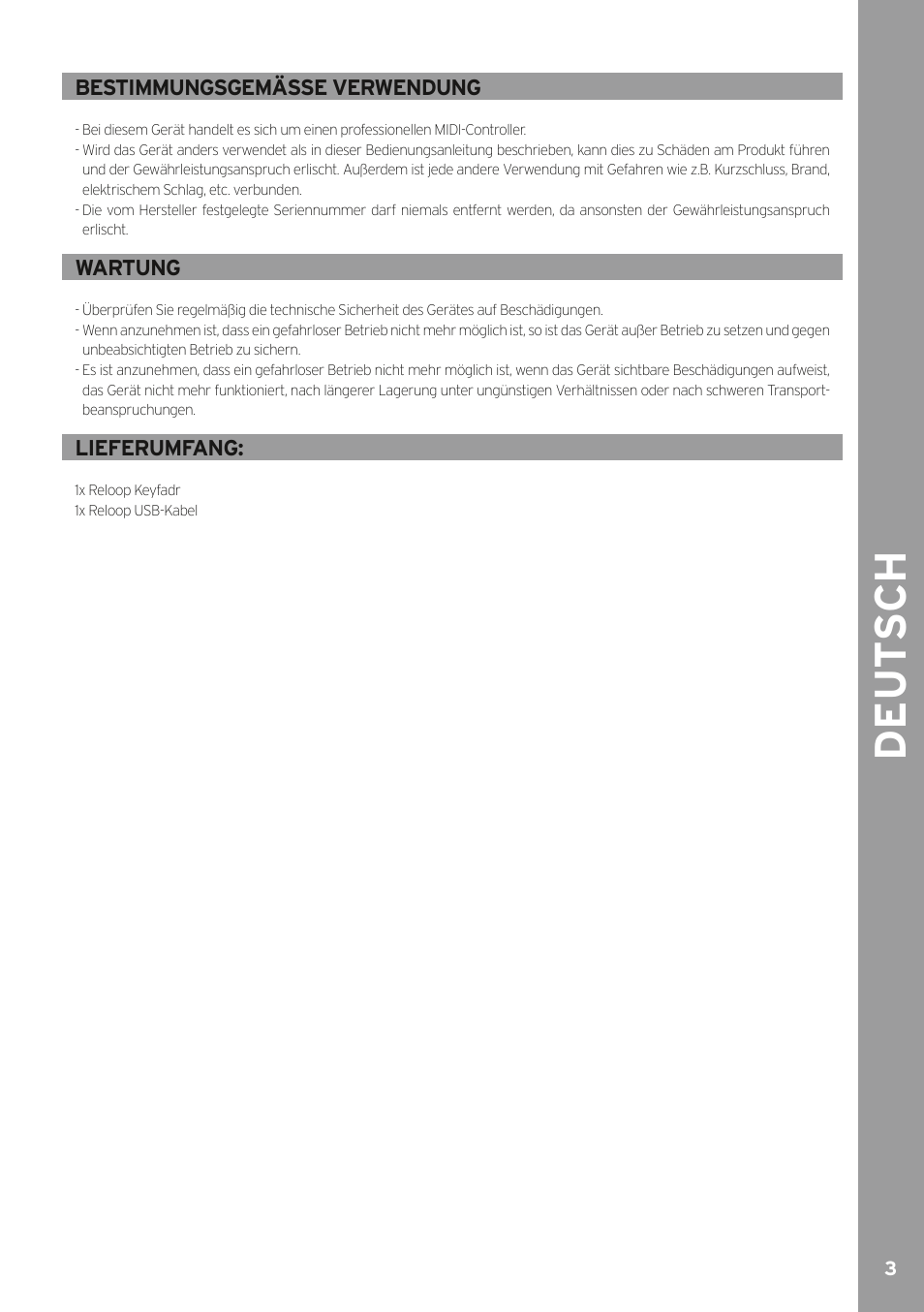De ut s ch | Reloop KEYFADR - Instruction Manual User Manual | Page 3 / 28