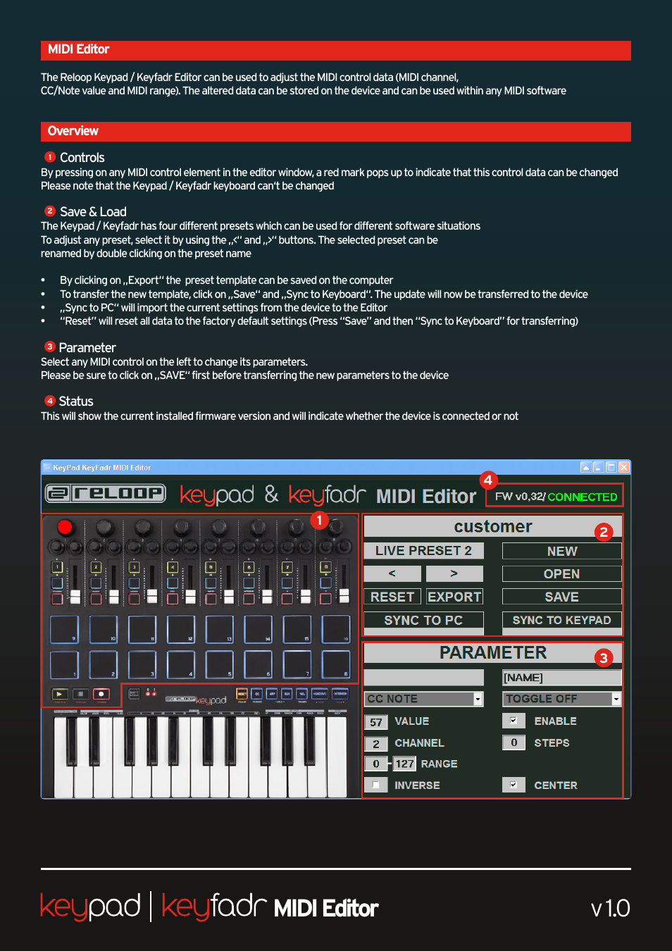 V 1.0, Midi editor | Reloop KEYPAD - MIDI Editor Guide User Manual | Page 3 / 3