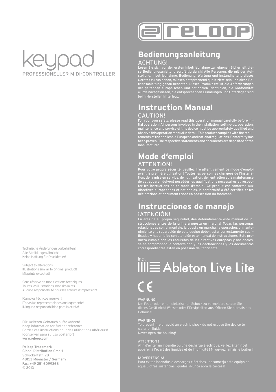 Reloop KEYPAD - Instruction Manual User Manual | 28 pages