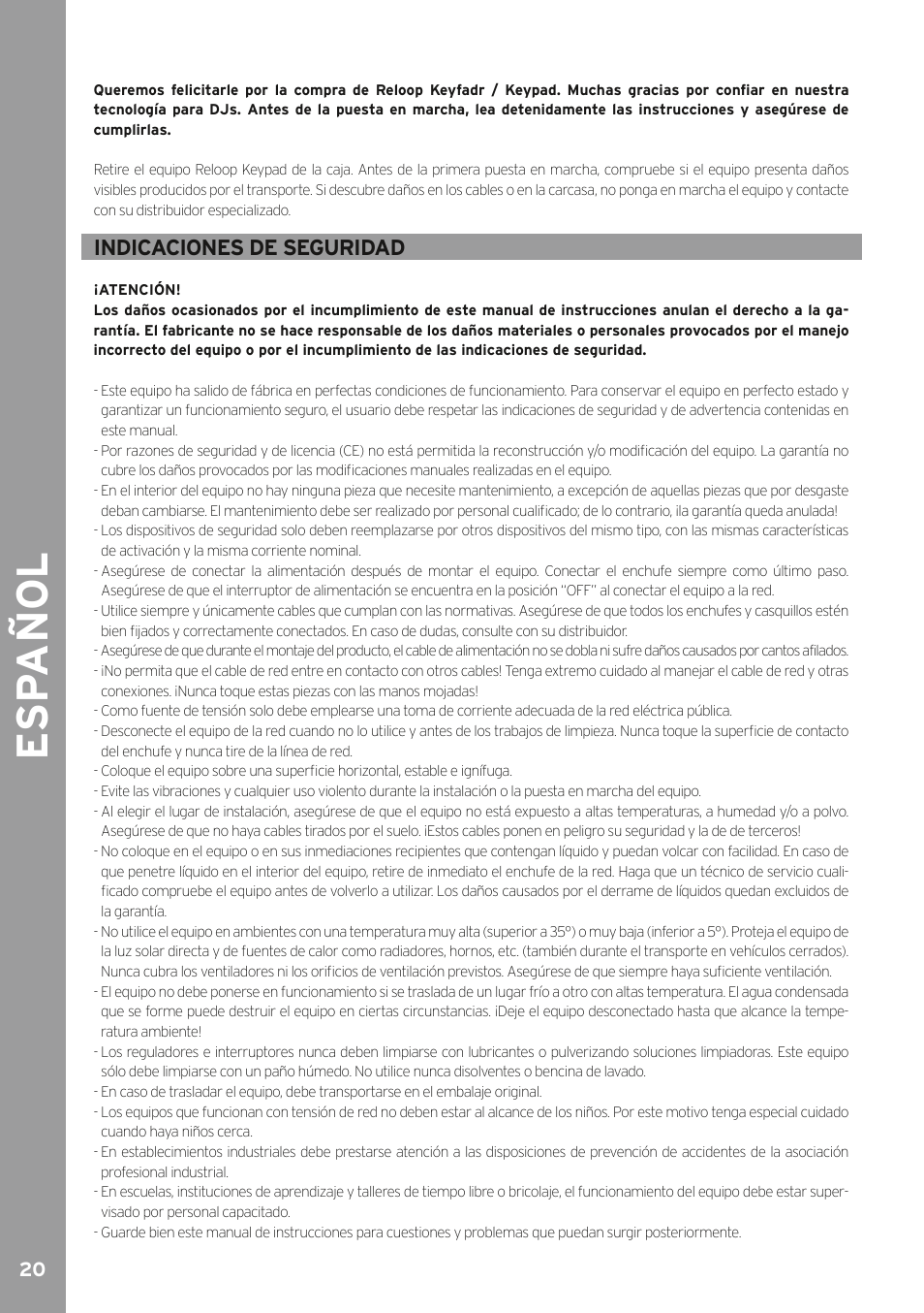Esp a ño l | Reloop KEYPAD - Instruction Manual User Manual | Page 20 / 28