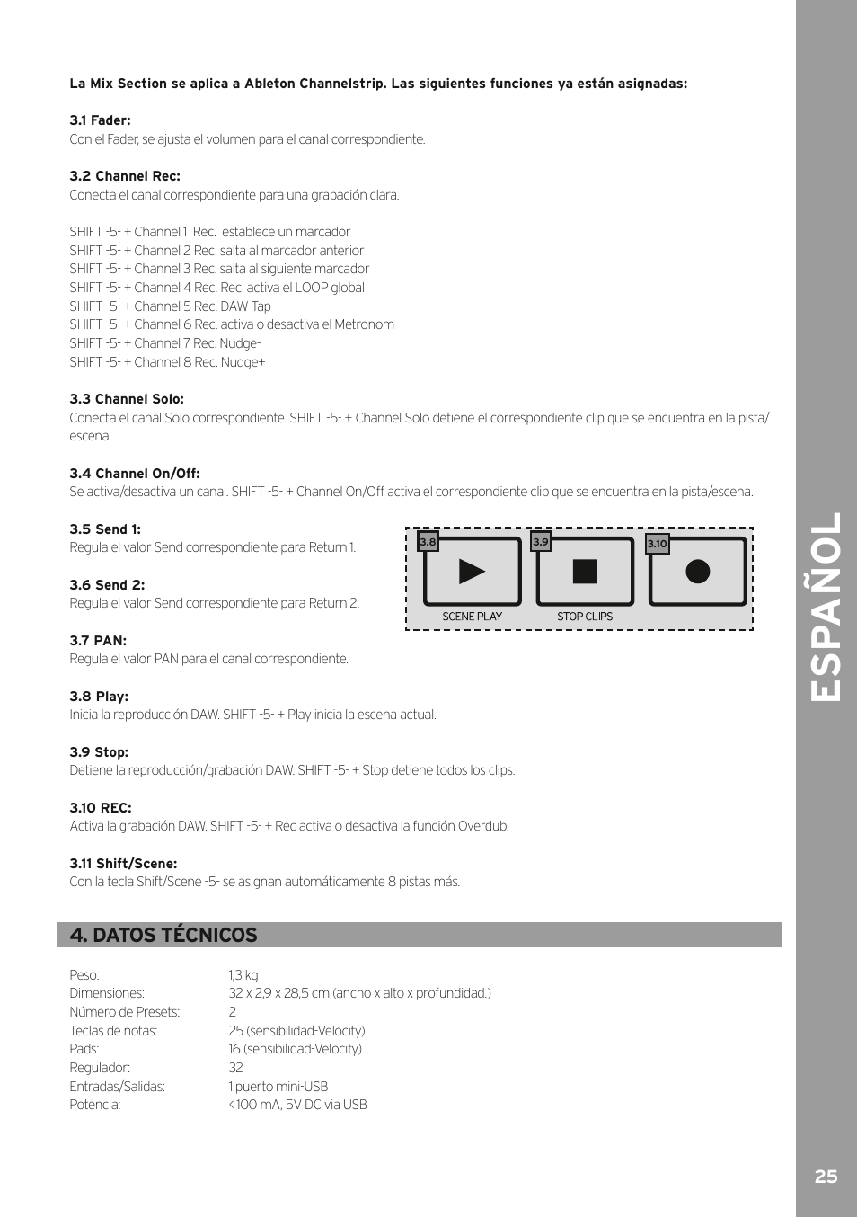 Esp a ño l | Reloop KEYPAD - Instruction Manual User Manual | Page 25 / 28