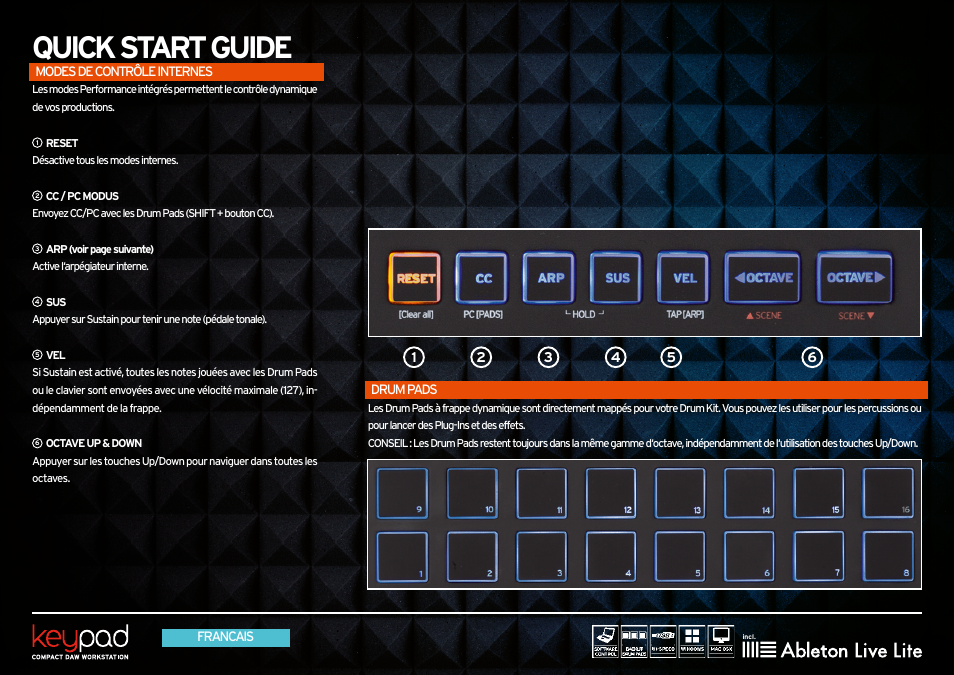 Modes de controle internes, Drum pads, Quick start guide | Reloop KEYPAD - Quickstart Guide User Manual | Page 11 / 16