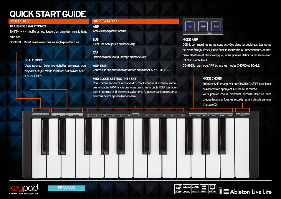 Modes key, Arpeggiator, Quick start guide | Reloop KEYPAD - Quickstart Guide User Manual | Page 12 / 16