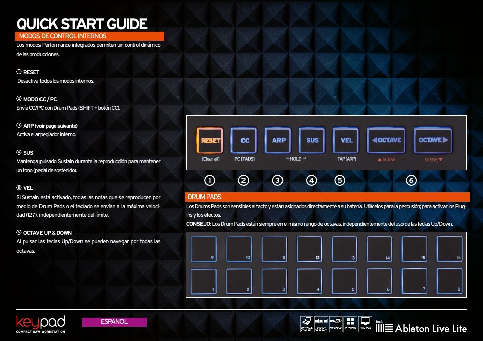 Modos de control internos, Drum pads, Quick start guide | Reloop KEYPAD - Quickstart Guide User Manual | Page 15 / 16