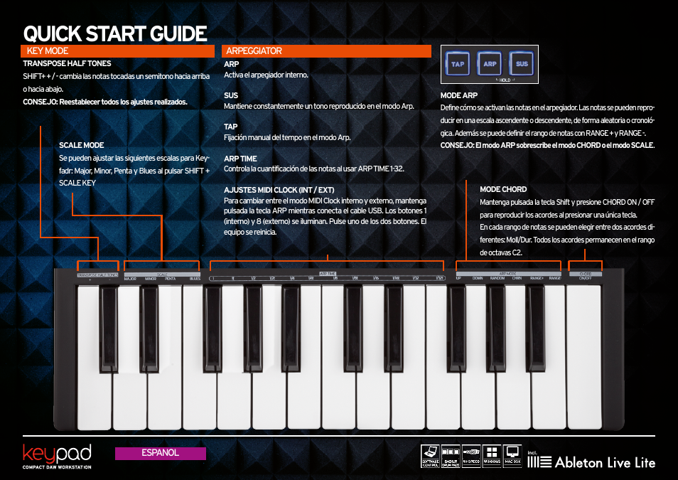 Key mode, Arpeggiator, Quick start guide | Reloop KEYPAD - Quickstart Guide User Manual | Page 16 / 16