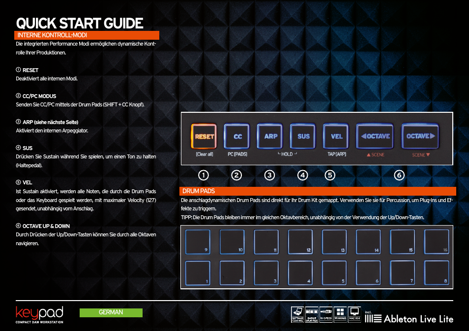 Interne kontroll-modi, Drum pads, Quick start guide | Reloop KEYPAD - Quickstart Guide User Manual | Page 7 / 16