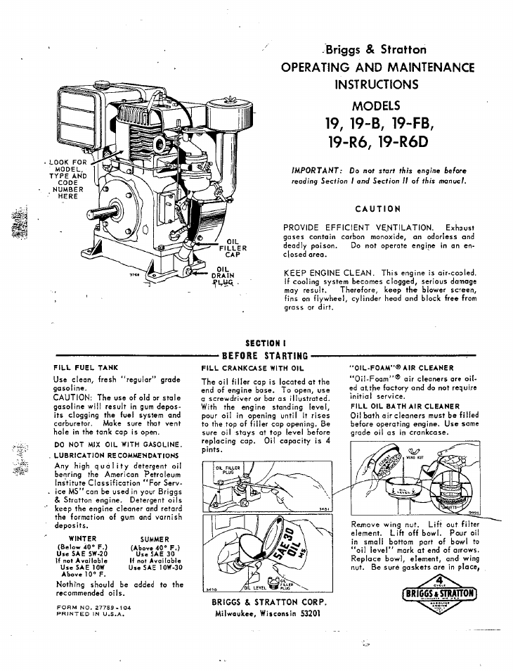 Briggs & Stratton 19-R6D User Manual | 8 pages