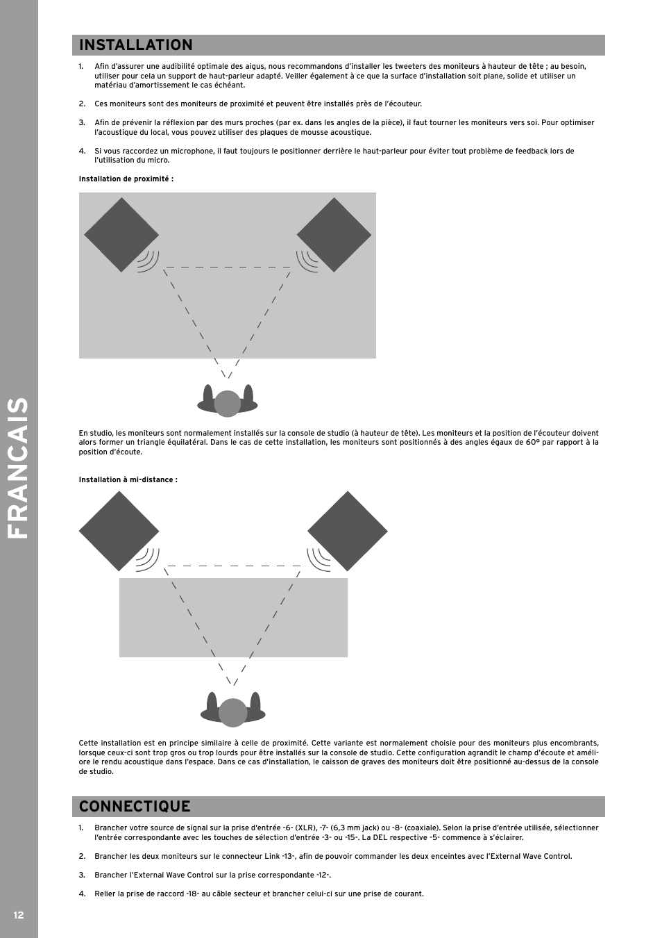 Fr anc ais, Installation, Connectique | Reloop WAVE 8 User Manual | Page 12 / 20