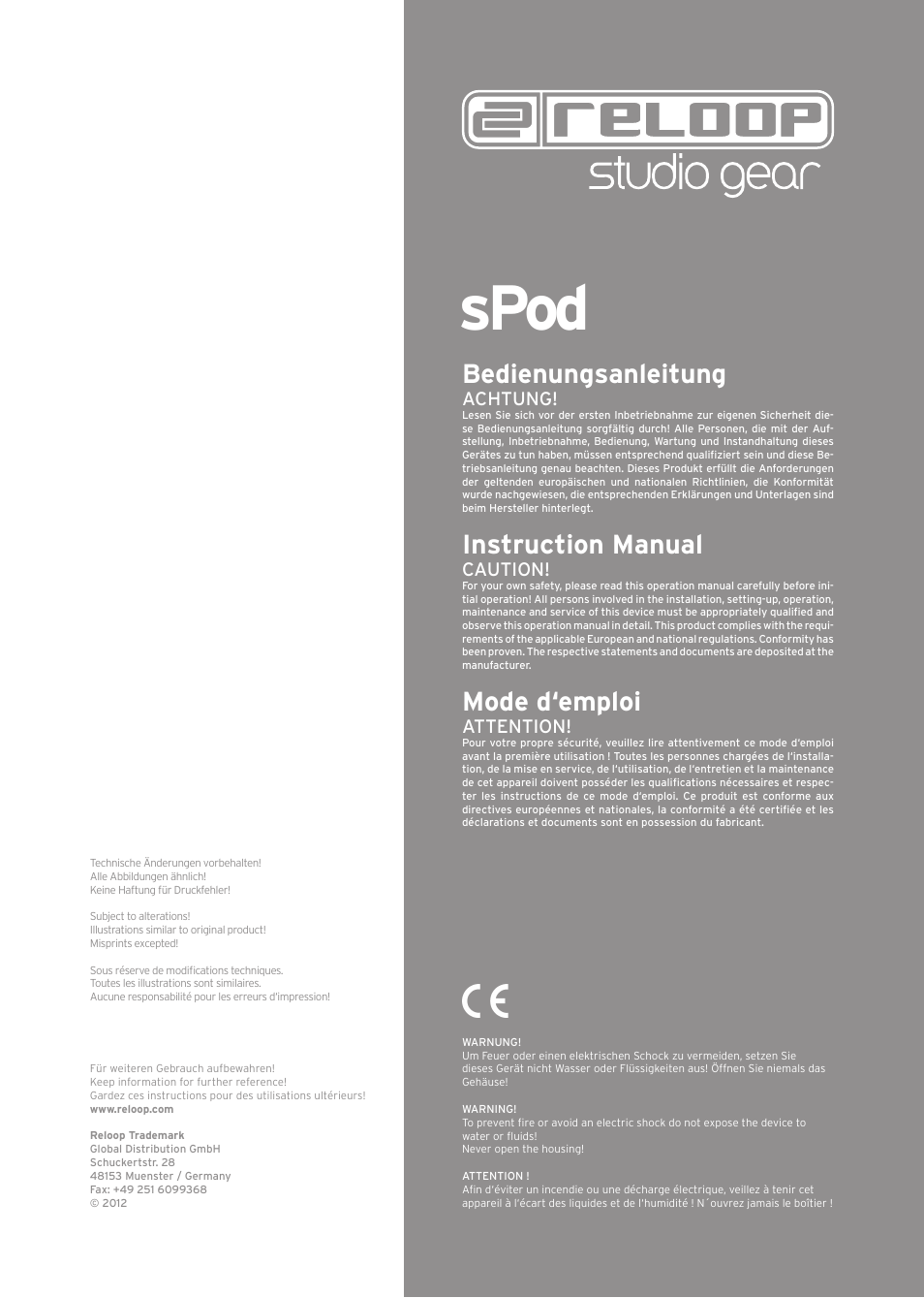 Reloop SPOD User Manual | 16 pages