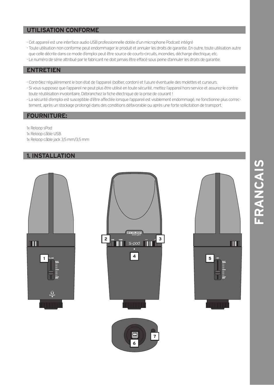 Fr anc ais | Reloop SPOD User Manual | Page 11 / 16