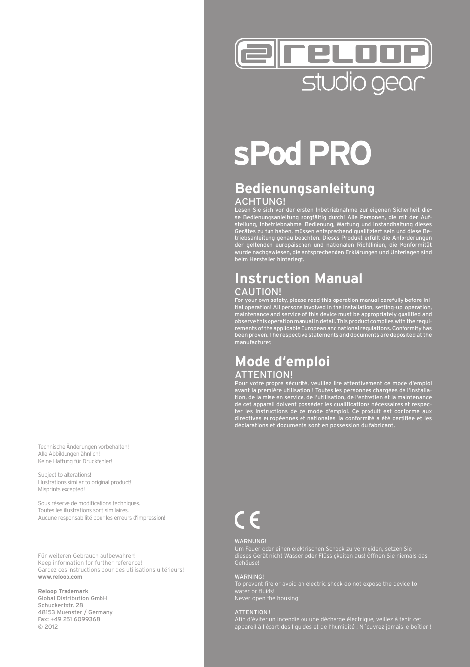 Reloop SPOD PRO User Manual | 16 pages