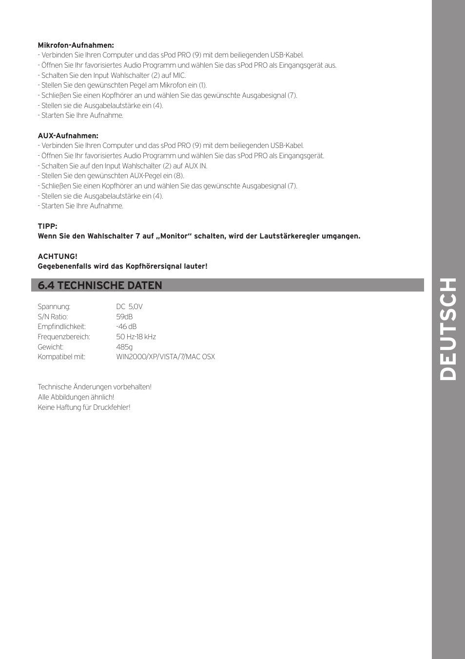 De ut s ch | Reloop SPOD PRO User Manual | Page 5 / 16