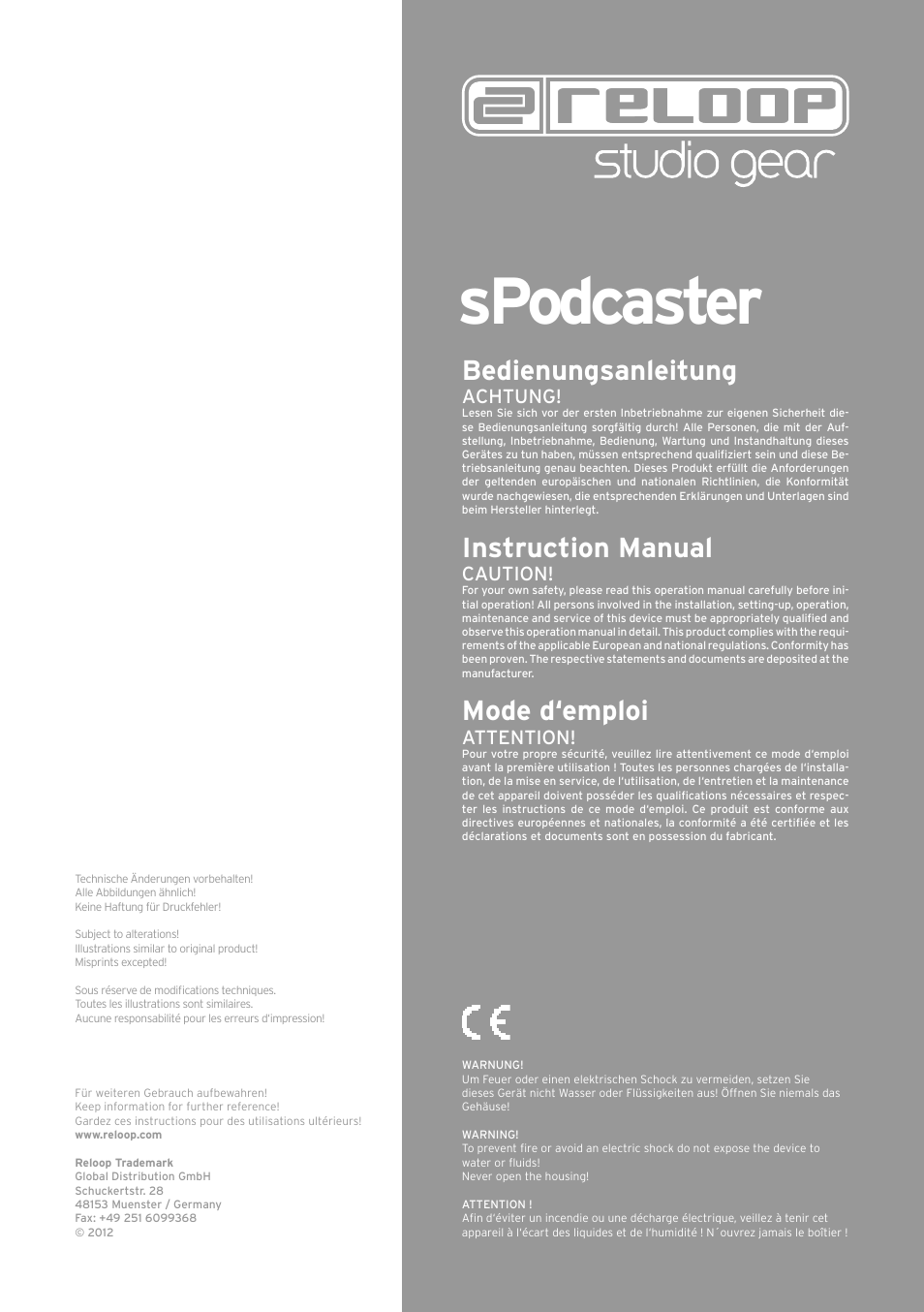 Reloop SPODCASTER User Manual | 16 pages