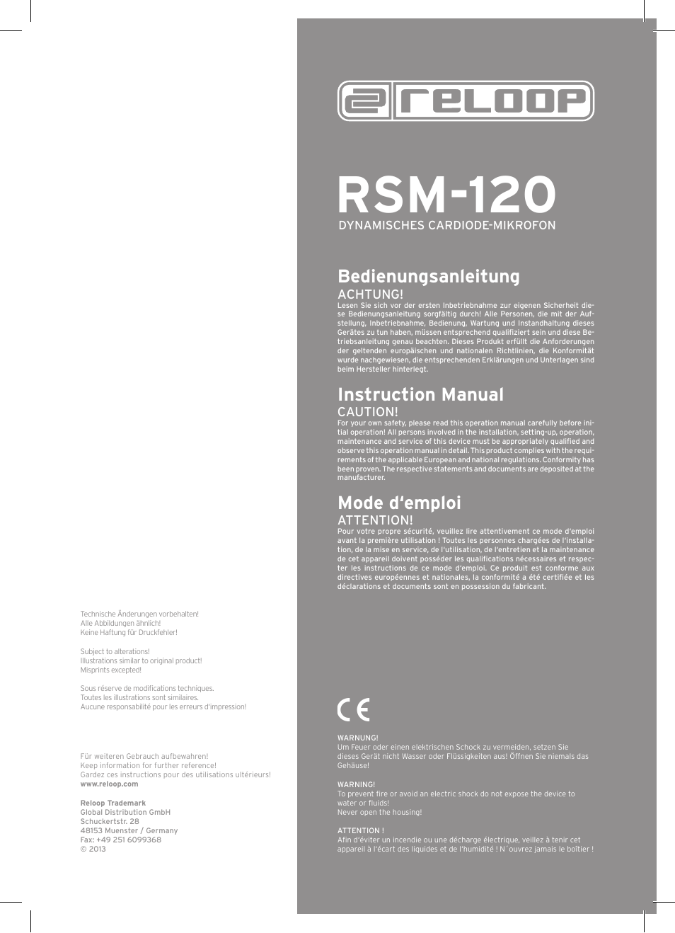 Reloop RSM-120 User Manual | 8 pages