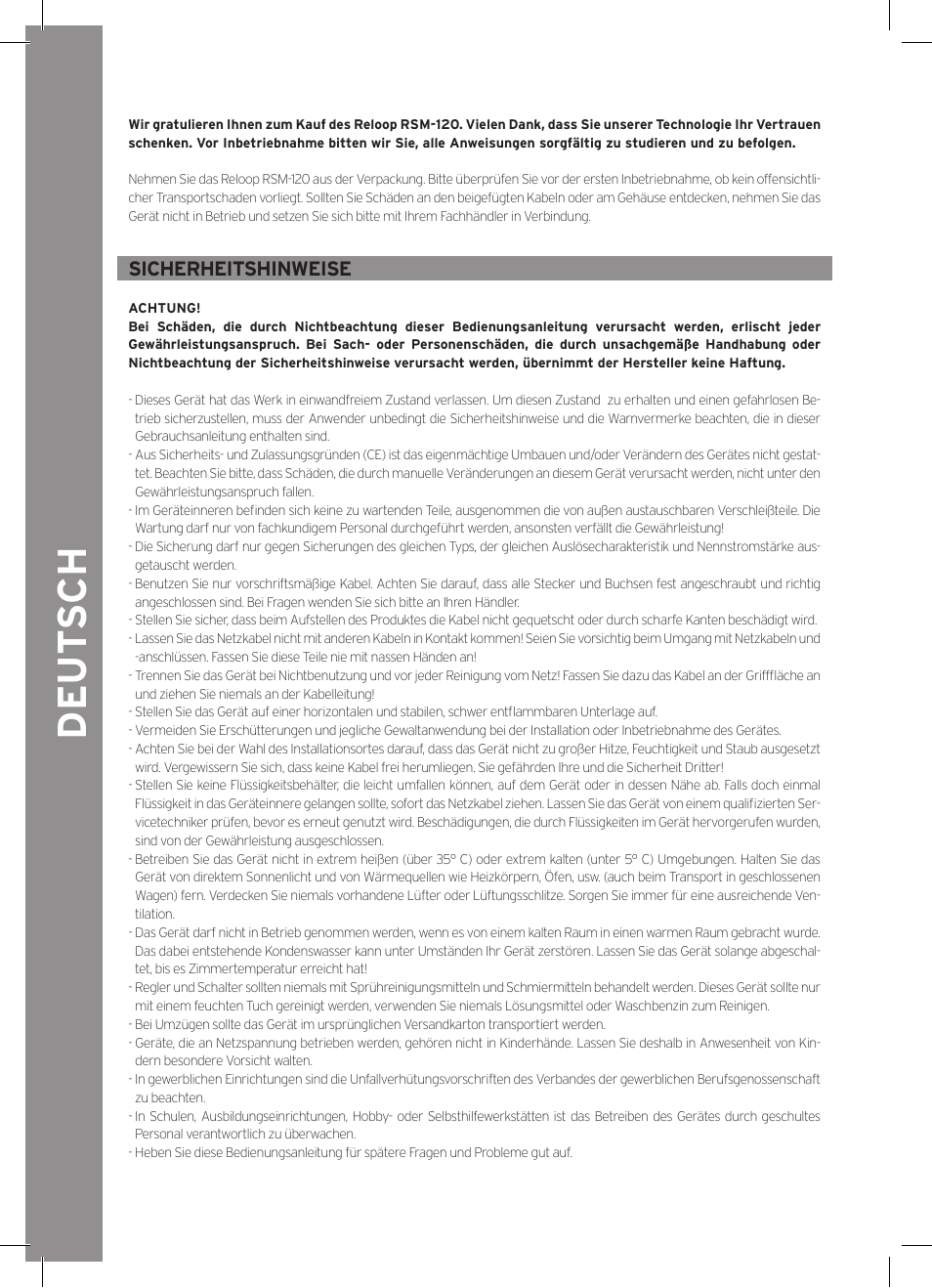 De ut s ch | Reloop RSM-120 User Manual | Page 2 / 8