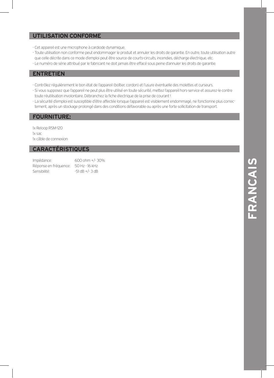 Fr anc ais | Reloop RSM-120 User Manual | Page 7 / 8