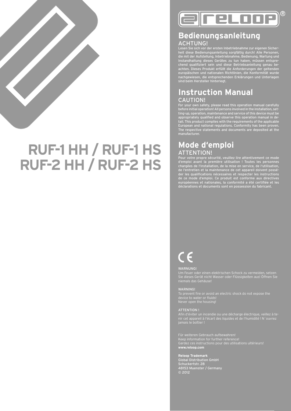 Reloop RUF-2 HS User Manual | 9 pages