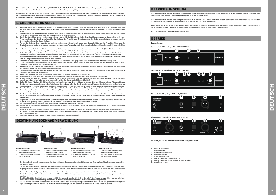 De ut s ch de ut s ch, Betriebsumgebung, Betrieb | Sicherheitshinweise, Bestimmungsgemäße verwendung | Reloop RUF-2 HS User Manual | Page 2 / 9