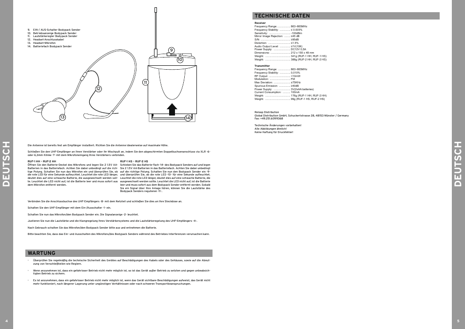 De ut s ch de ut s ch, Wartung, Technische daten | Reloop RUF-2 HS User Manual | Page 3 / 9