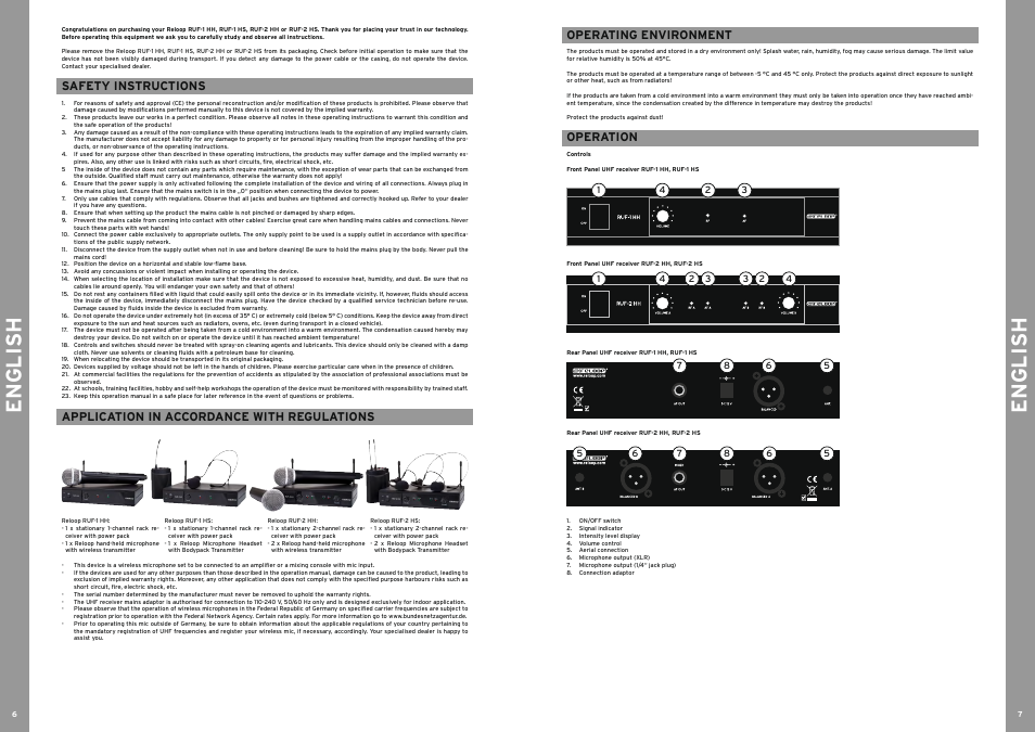 English, Safety instructions, Application in accordance with regulations | Operating environment, Operation | Reloop RUF-2 HS User Manual | Page 4 / 9