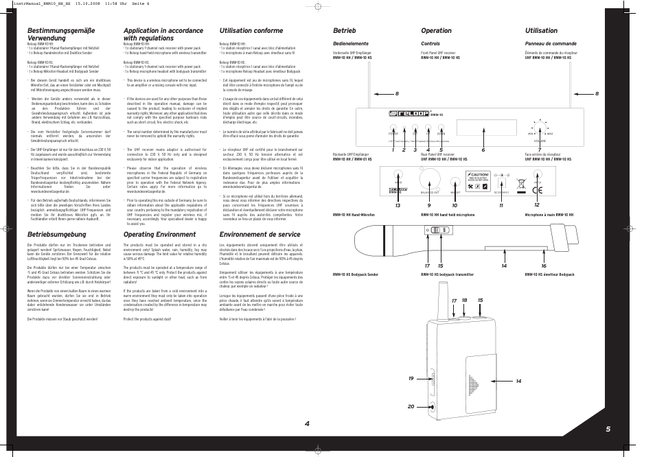 Betrieb, Utilisation, 54 bestimmungsgemäße verwendung | Betriebsumgebung, Application in accordance with regulations, Operating environment, Utilisation conforme, Environnement de service, Operation | Reloop RWM-10 HS User Manual | Page 5 / 8